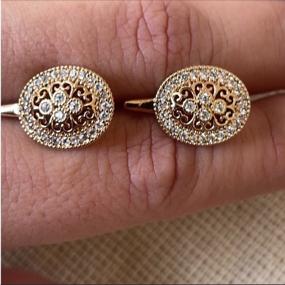 Art Deco Earrings Gold Plated Simulated Clip diamonds - Picture 9 of 13